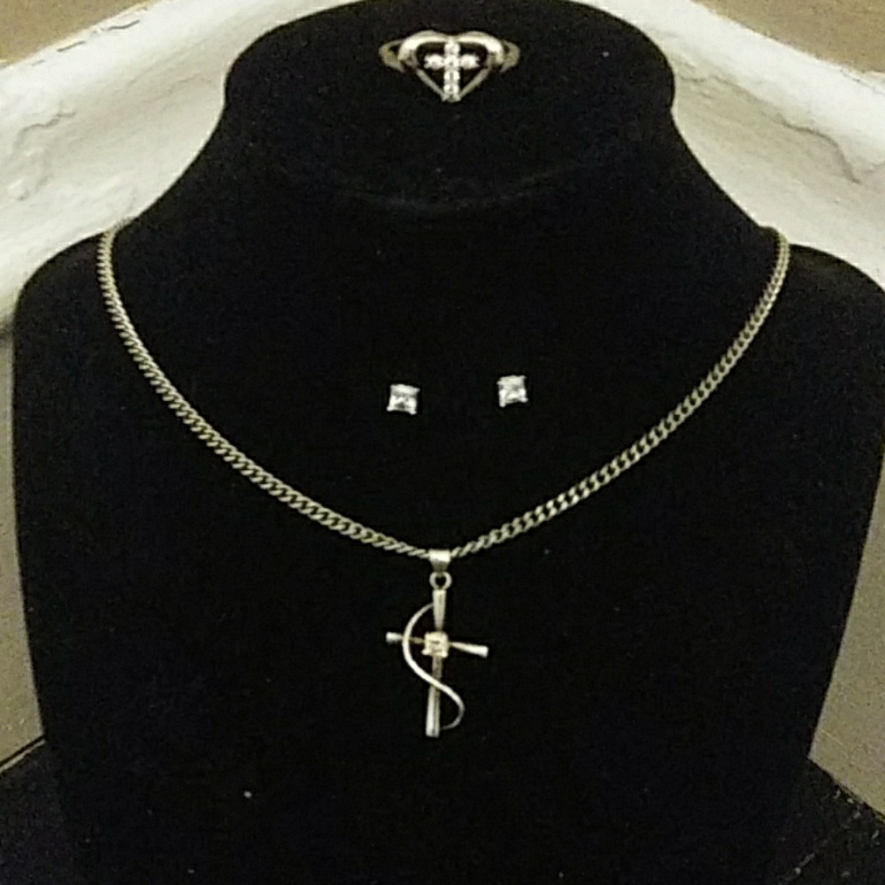 Sparkly Cross 3 piece Jewelry Set